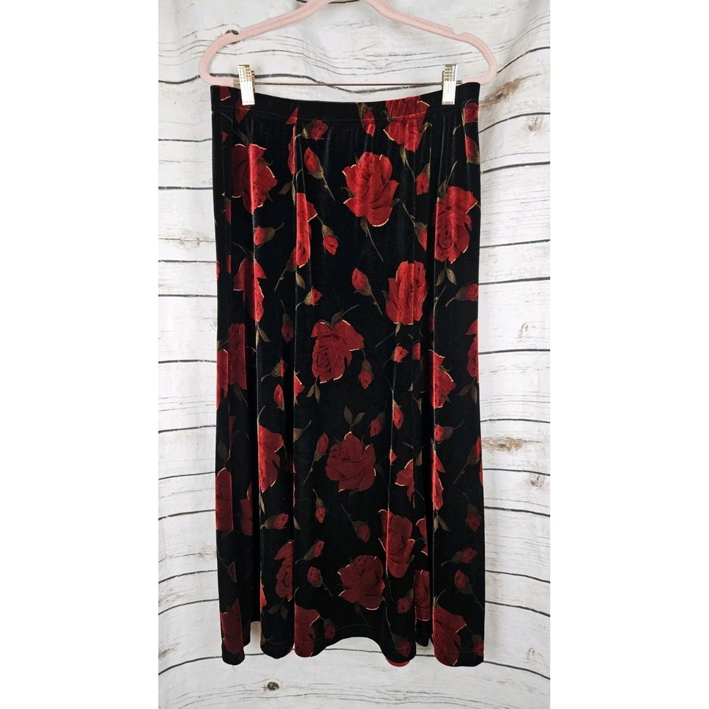 Coldwater Creek Floral Velvet Skirt PL Midi Fairy Grunge Whimsigoth 90's Glitter
